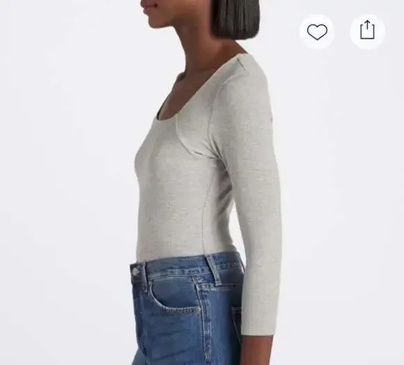 Kaileigh Estelle Square Neck Knit Long Sleeve Bodysuit Gray, Sz L - Picture 2 of 8